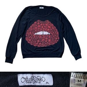 Lauren Moshi Black Sweatshirt with Red Lip Skull Graphic